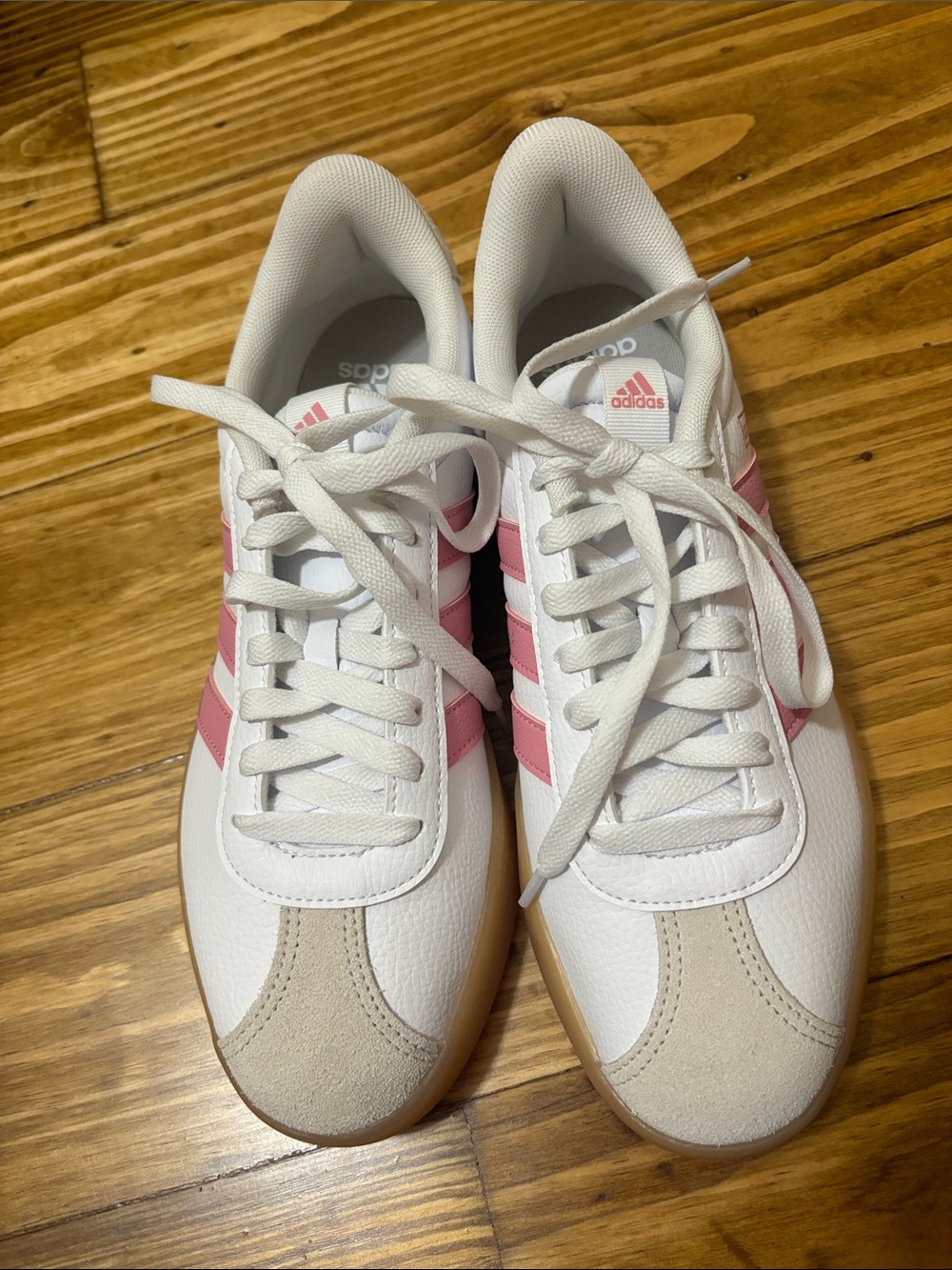 Adidas VL Court 3.0 Lace Up Sneakers White w/Pink Stripes Women’s 9 - Picture 7 of 8